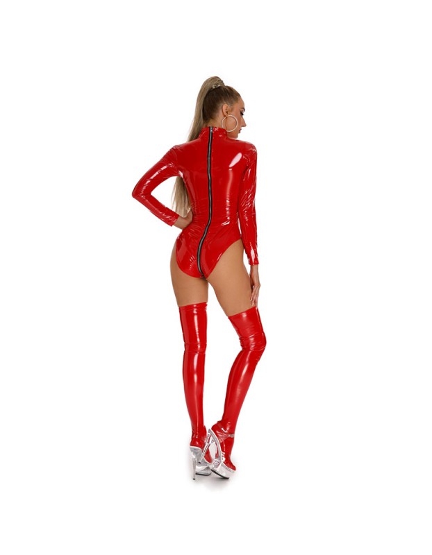 Bright Leather Zipper Punk Sexy Underwear Open Crotch Women Bodysuit XX6851