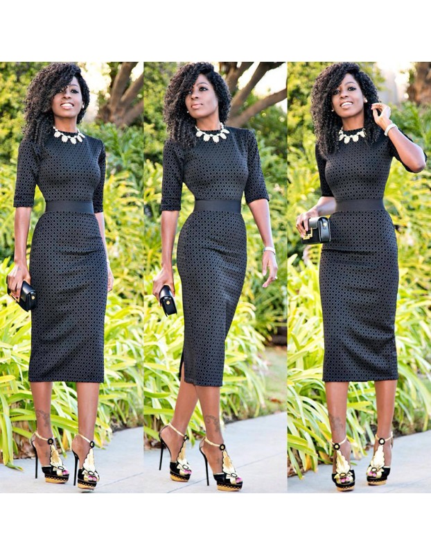 Semi-sleeved printed tight sexy high waist was thin ladies dress