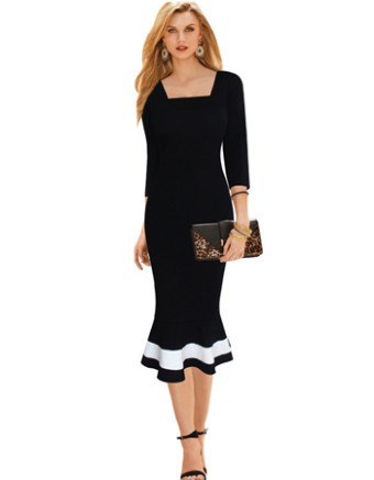 Yong Girl Fashion Sleeve Black Mermaid Sexy Dress M30213