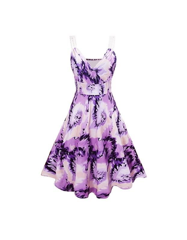 Women Casual Print Gown With Big Swing V-neck Dress Plus Size Dress 5155