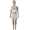 Cut Out Pants Women One Sleeve Crop Top Sexy Two Piece Set M062