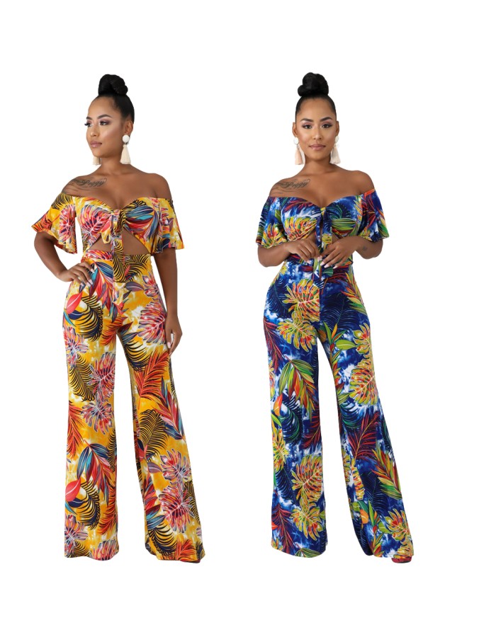 Women Summer Casual Boho Bandage Crop Top Floral Print Playsuit Romper M8417