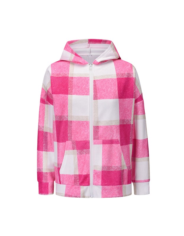 Checked Woolen Cloth Flannel Shirt Zipper Hooded Cardigan Women Coats LQ168