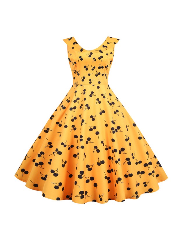 Print Casual Women Summer Doll Collar Slim Bohemian Dress JY15037