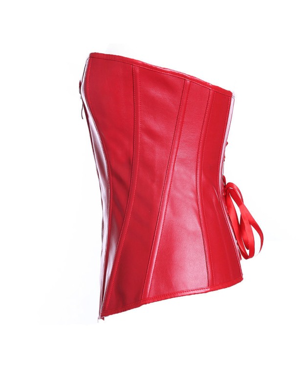 zipper front red leather corset m7122b