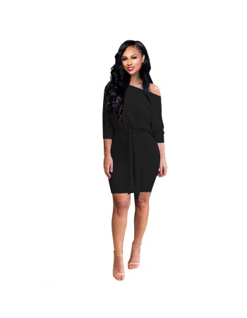 Women-fashion-batter-sleeve-solid-color-dress M8466