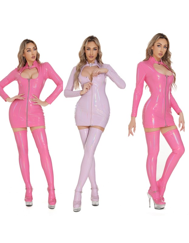 Zipper High Elastic Glossy Lacquer Leather Nightclub Tights Leather Bodysuit XX6902-1
