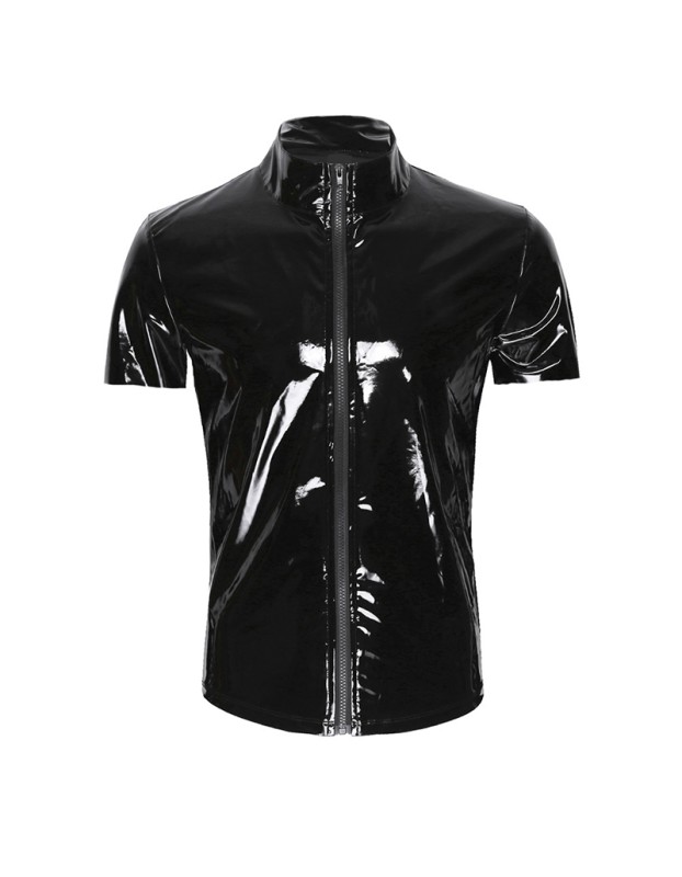 Men and Women Sexy Wetlook PVC Leather Tops Punk T-shirt Clubwear N969