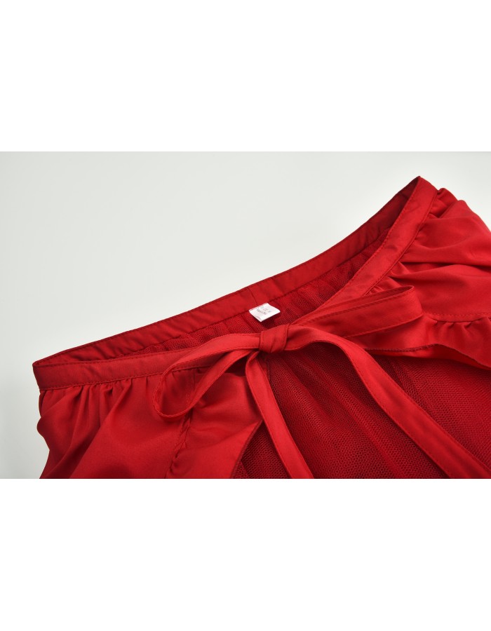Women Lace Up 2 Layer Ruffles Tulle Asymmetrica Skirt M31714