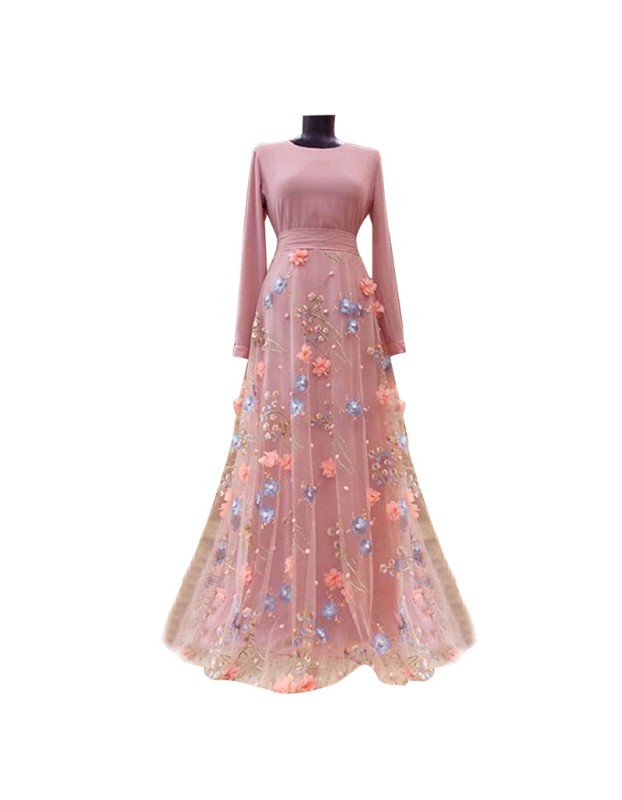 Three Dimensional Flower Hollow Splicing Evening Gowns Long Ladies Dress 21402