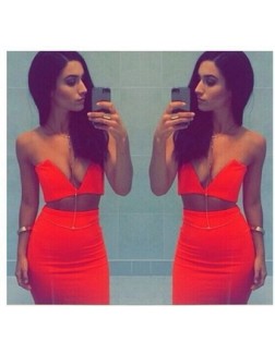 Sexy Red Two Piece Bodycon Dress M3894a