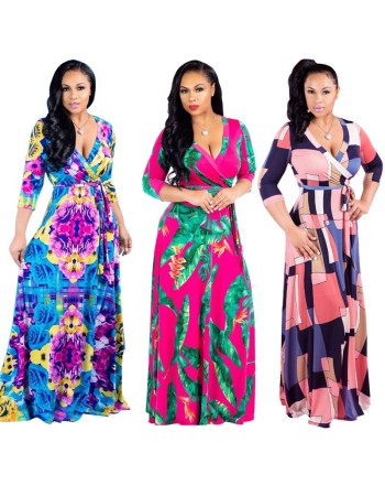 Plus Size Sexy Casual Robe Boho Party Club Long Maxi Dress Print Dress m8435