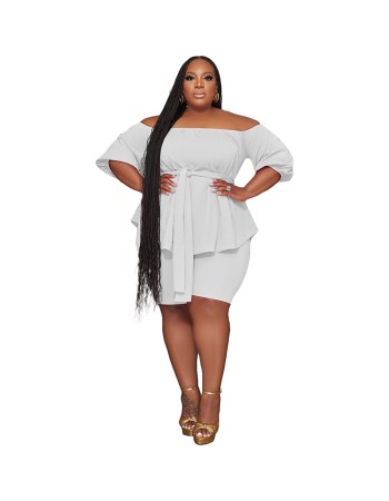 Solid Color Plus Size Women's Independent Stand One Shoulder Two Piece Set YM8627