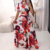 Casual Short Sleeve Long Boho Floral Print Maxi Dress M8410