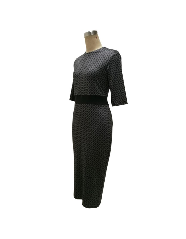 Semi-sleeved printed tight sexy high waist was thin ladies dress