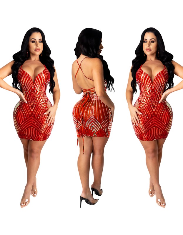 Bead Piece Halter V-neck Clothes Sexy Club Ladies Dress X5000