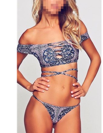 Europe fashion  a word shoulder printed bikini swimsuit sexy multi-rope 17071