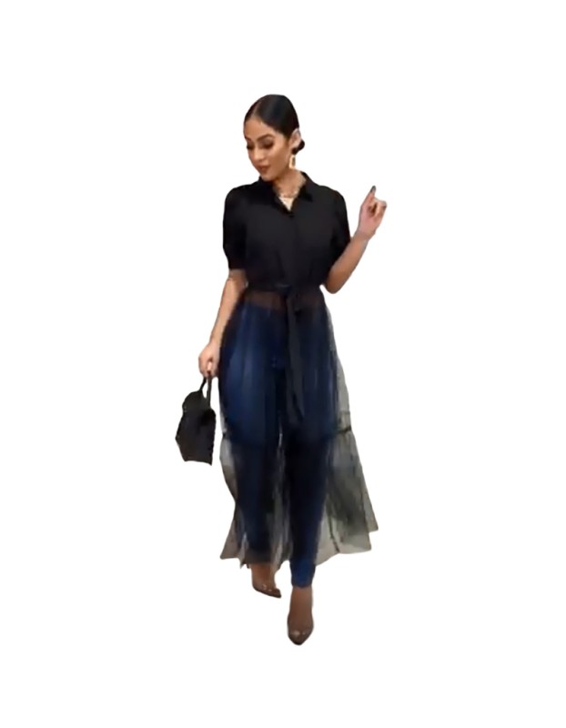 One Piece Stand Collar Women Sexy Shirt Midi Dress M8596