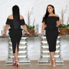 Sexy off shoulder ruffle women office dress M8402