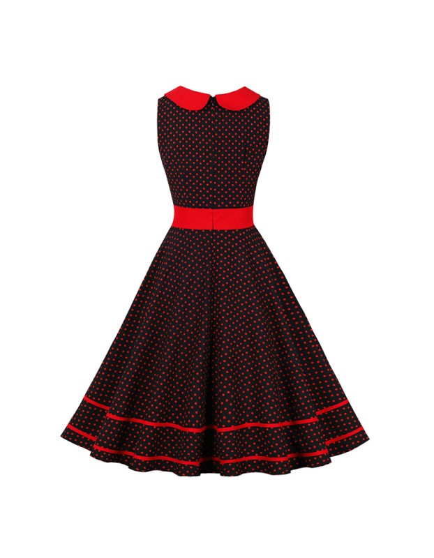 New Sstyle Women Lapel Polka Dot Color Contrast Vintage Swing Dress 3291