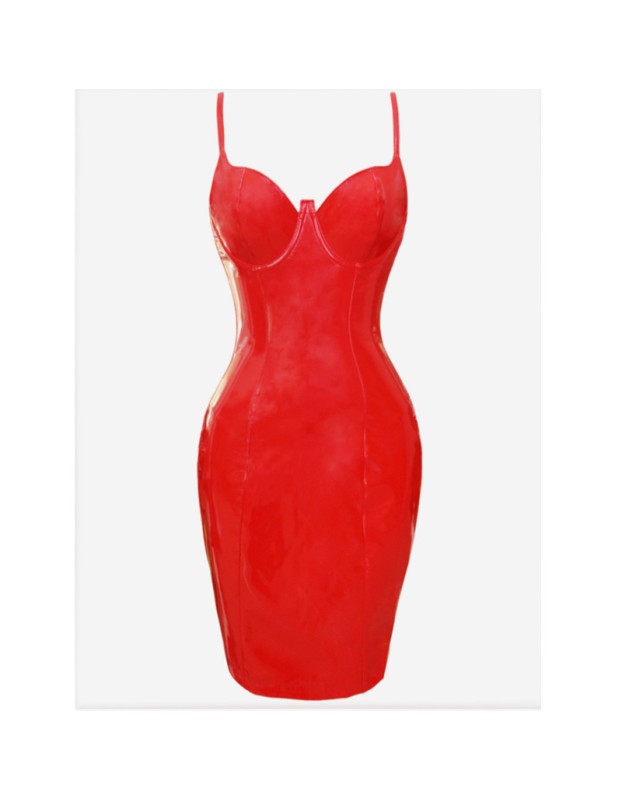 S-6XL Women Sexy PVC Leather Bodycon Dresses M7302