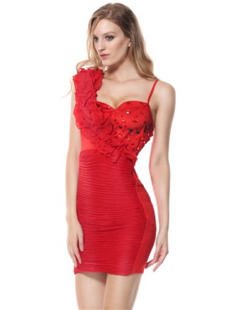 Red Elastic Bandage Mini Dress Sexy Party Wear S424465