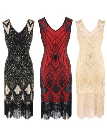 Vintage Sequin Tassel Dress Sexy M30380