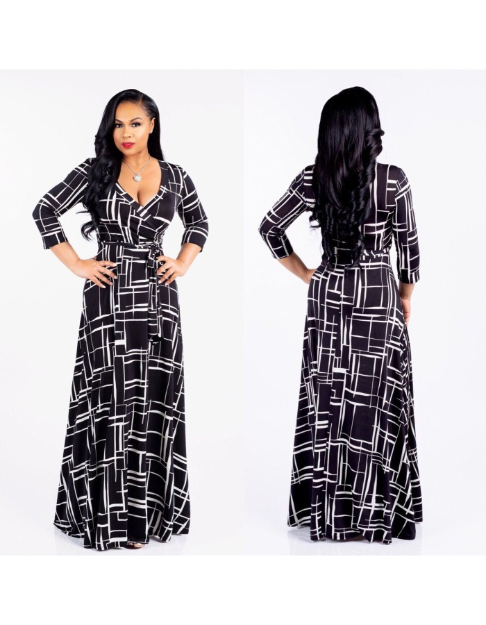 Hot Sale Long Printed Lady Dresses Casual Maxi Dress Women M8193