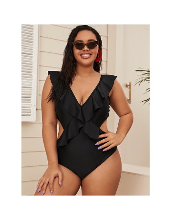 Sexy Beach Hollow Out Swimwear Black Falbala Bikini Strap Bathing Suit Bikini 20153
