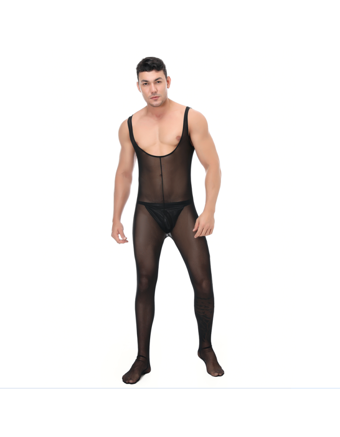 Men's Underwear Mesh One-Piece Bodysuit Vest Sexy Nightclub Stage Costume N996