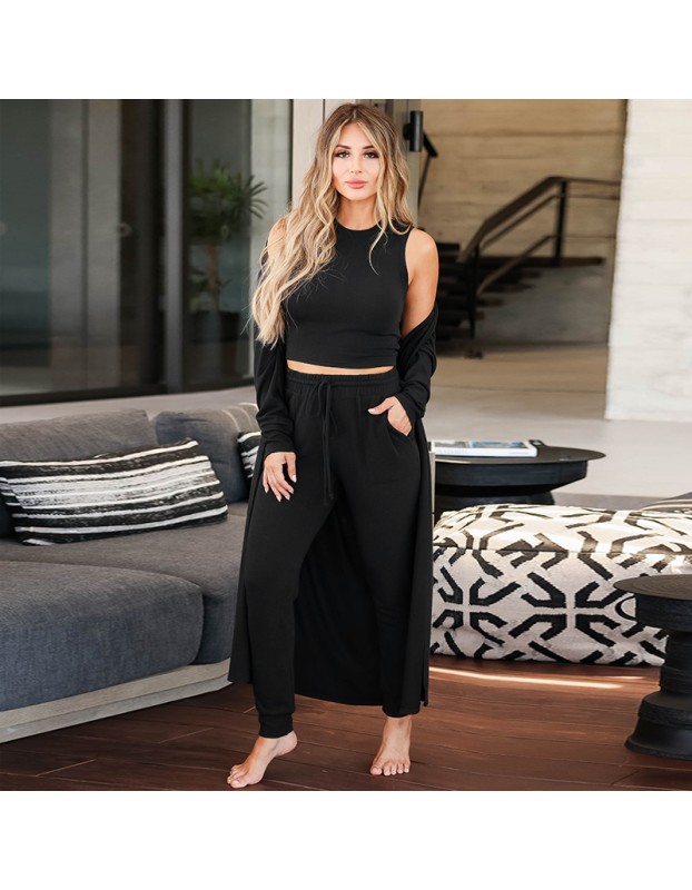 Knit Set Women Vest And Trousers Sports Three Piece Sets Slim Sportswear LQ161