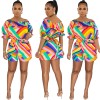 High Quality Women's Colorful Printed One Shoulder Loose Jumpsuit 9415