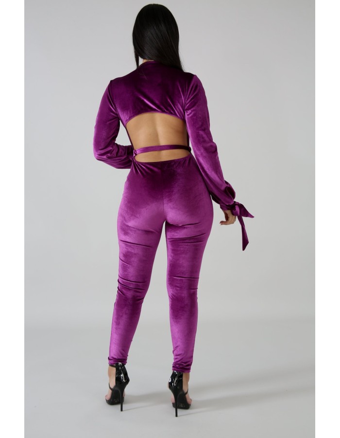 Sexy Jumpsuit Bandage V-neck long-sleeve Velvet sexy backless jumpsuit M8290