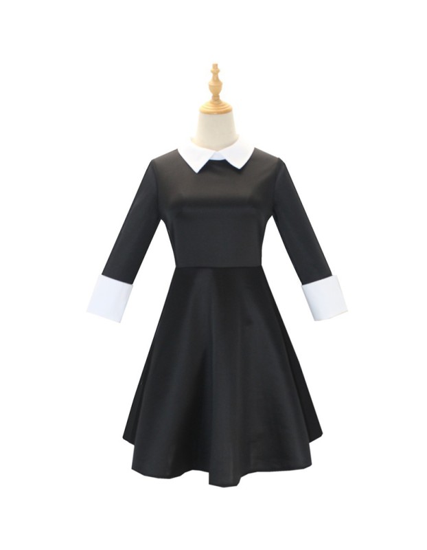 Addams Family Costume Halloween Wednesday Black Dress Cosplay Costume F411