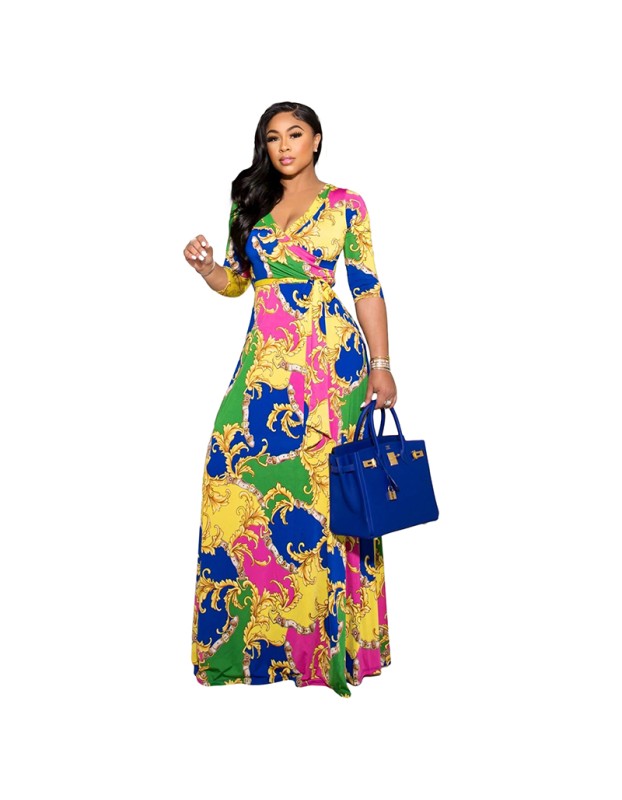 Casual Floral Print Summer Sexy Plus Size Women Dress 8616