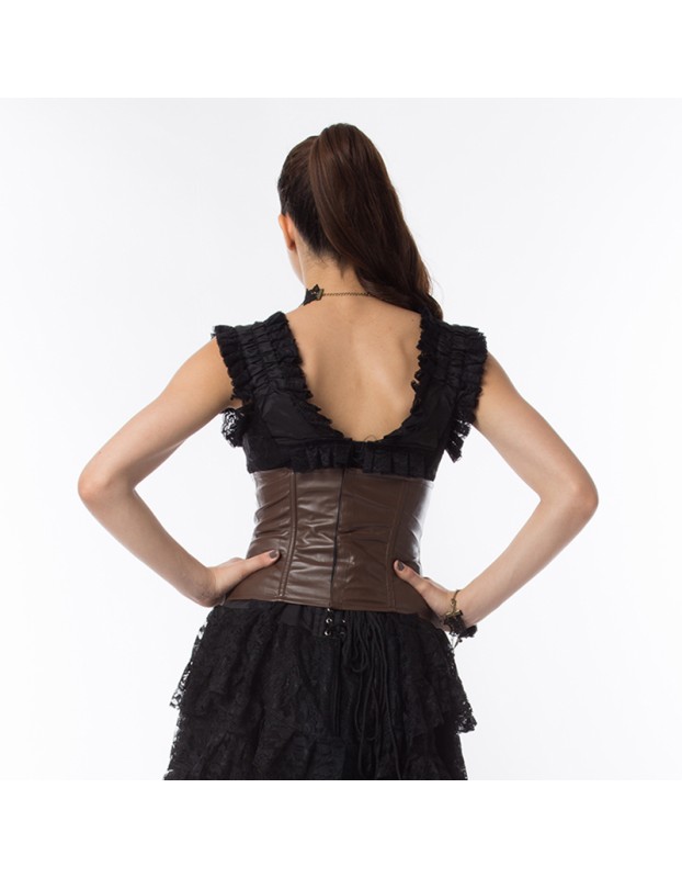 Gothic Steampunk Leather Court PU Dark Vintage Sexy Lace Up Corset Top H3821