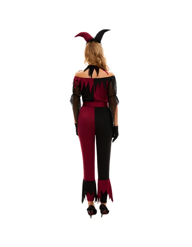 Red Sexy Circus Fancy Joker Clown Halloween Costume Cosplay M40763