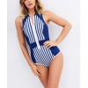 Ladies sexy retro printing zipper bikini V collar one-piece swimsuits