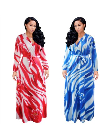 Big Size Summer Long Maxi Dress Print Beach Dress M8428