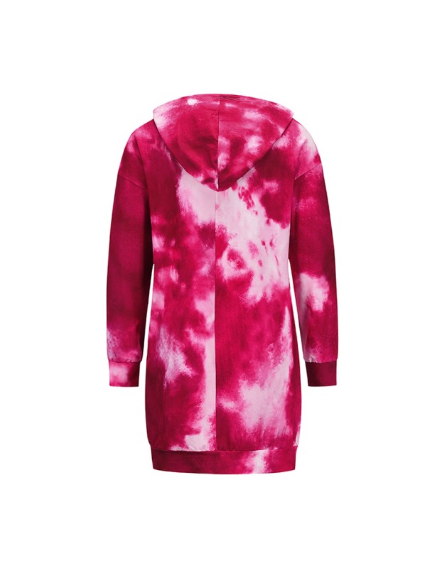 Mid-Length Pullover O-Neck Casual Tie Dye Printed Sweater Hoodie Dress LQ155