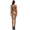 Women Sexy Wetlook Faux Leather Leopard Bodycon Bodysuit XX6801