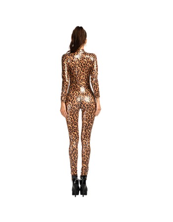 Women Sexy Wetlook Faux Leather Leopard Bodycon Bodysuit XX6801