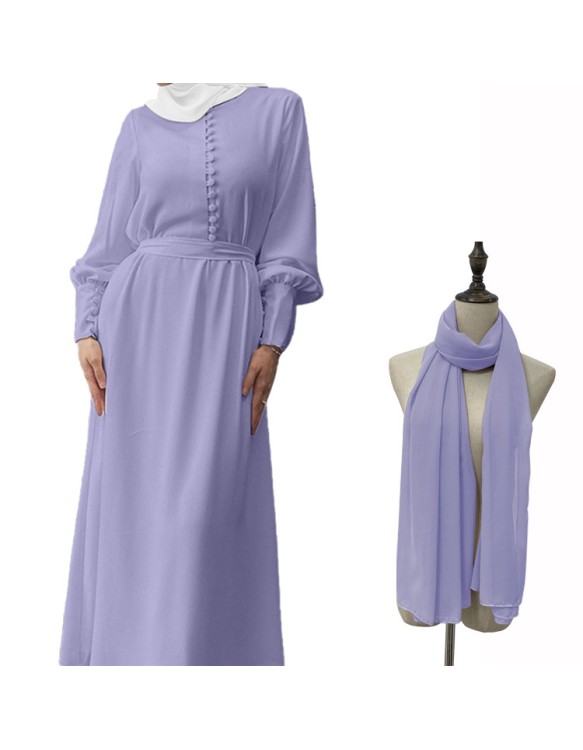 Muslim Elegant And Soft Chiffon Long Dress Waistband Double Layer Dress 21458