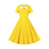 Hepburn Style Round Neck Bow Lace Up Polka Dot Retro Swing Dress Woman 5157