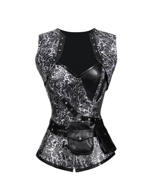 3 Colors Gothic Deluxe Corset 5pc set including Shawl, waist hanging bag, waist strap. T pants