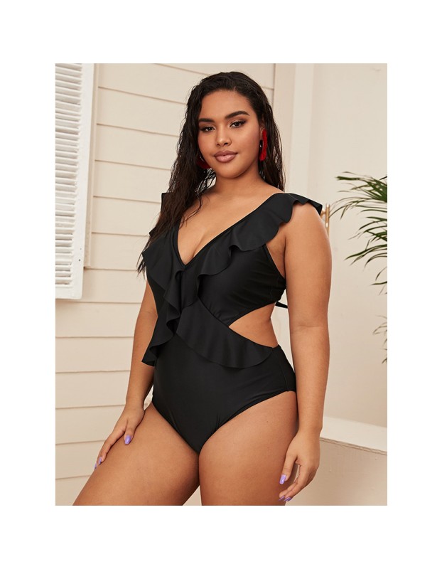 Sexy Beach Hollow Out Swimwear Black Falbala Bikini Strap Bathing Suit Bikini 20153