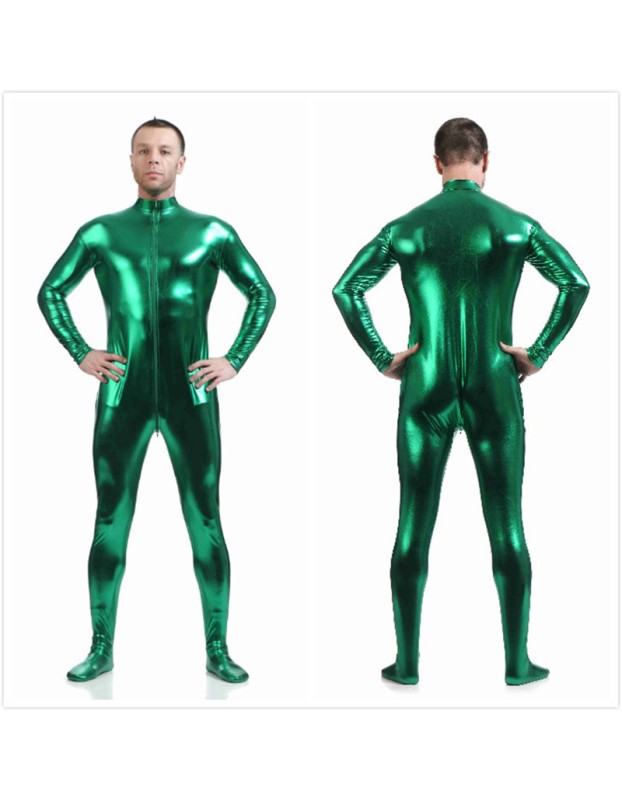 Mens Sexy Leather Metallic Zentai Suit M7328