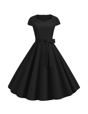 Solid Color Retro Short Sleeve 2022 Spring Elegant Casual Dresses JY14129