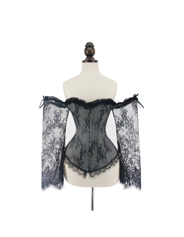 Sexy Long Floral Sleeves Off Shoulder Lace Gothic Victorian Corset M1418B