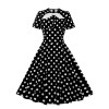 Hepburn Style Round Neck Bow Lace Up Polka Dot Retro Swing Dress Woman 5157